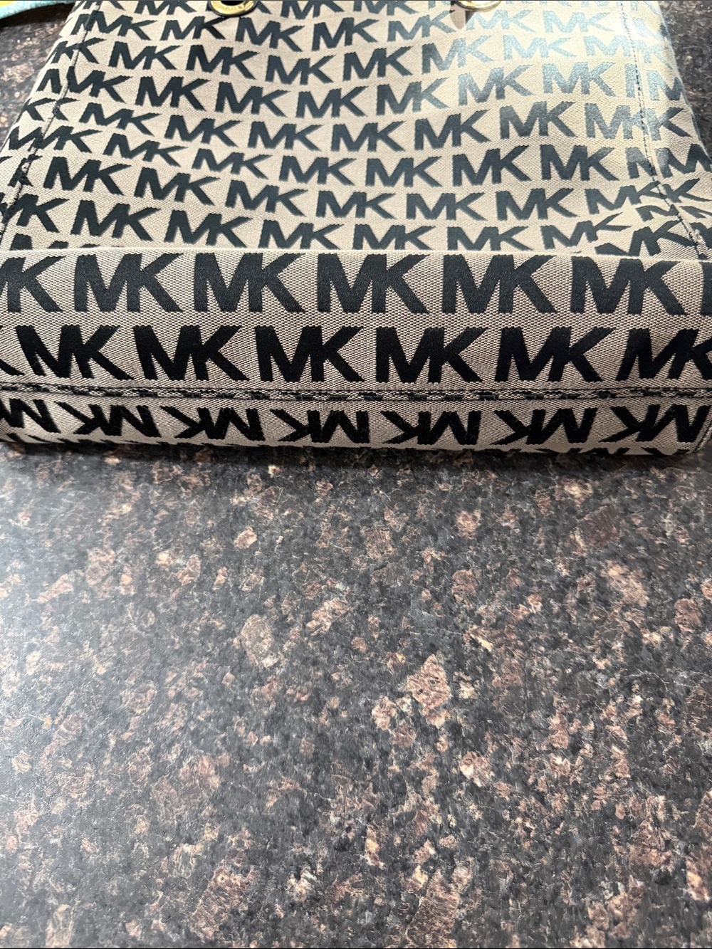 Michael Kors Black MK Monogram Canvas Tote with Tan Background - Picture 2 of 6